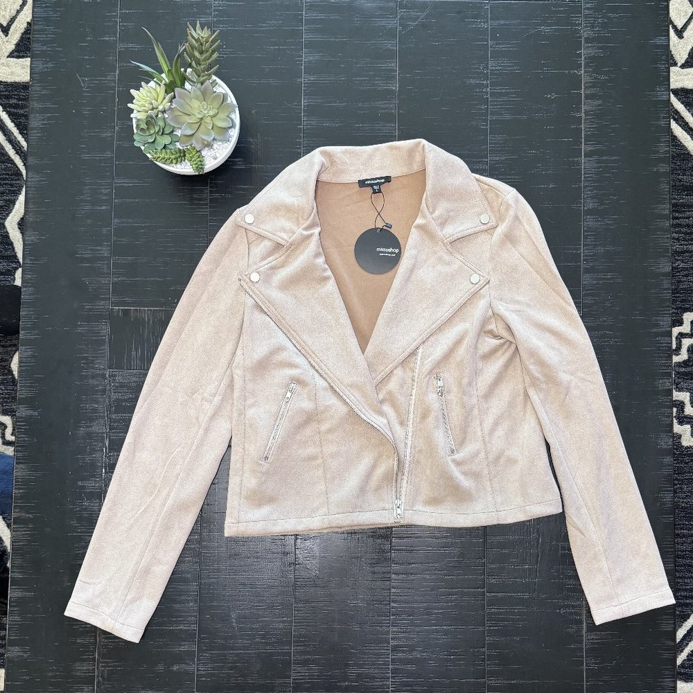 NWT Mittoshop tan faux suede moto jacket size L